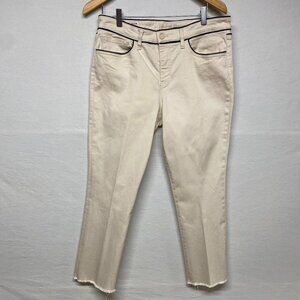 Tory Burch Cream Straight Leg Jeans with Black Piping